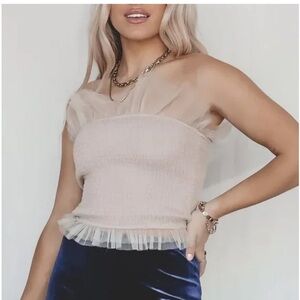 EN SAISON Miss Mauve Tulle Smocked Tube Top pink Sz S